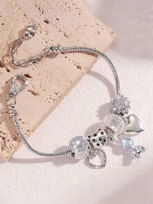 1 件简约镂空串珠吊坠手链，多元素手链，饰有刺猬、兔子、星月、蝴蝶、西瓜珠，环绕星星 DIY 创意手链，可调节龙虾扣 - 彩色 - 查看 3