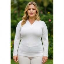 Women's Plus Size Cold Weather Blouse | Plus Size Elastane Blouse | Basic Plus Size - 白色 - 查看 4