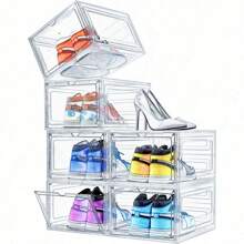 1 pieza/3 piezas/6 piezas Caja apilable grande de plástico duro acrílico transparente con apertura frontal - Fácil instalación, ahorro de espacio, perfecta para armarios, zapatos deportivos, almacenamiento de oficina, la solución definitiva para el almacenamiento de zapatos.