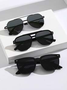 3 件现代简约风格男士塑料金属几何眼镜组合，适合驾驶、高尔夫、户外休闲活动、街拍、节日礼物、度假服装配饰 - 純色 - 查看 9