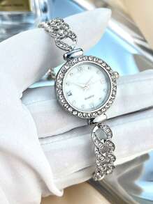 1pc Women's Gold-Tone Alloy Fully Paved Crystal Heart Shaped Case Arabic Numeral Dial Quartz Watch With Drawstring Adjustable Strap, Suitable For Daily Matching, Birthday, Women's Gift, Anniversary, Year-End Promotion, Singles' Day, Halloween Promotion, Etc.