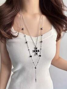 rundraw 1 chiếc vòng cổ nhiều lớp đính đá ruby giả kiểu Gothic, tua rua, đính hạt pha lê, kim loại sang trọng, thích hợp cho tiệc tùng, hẹn hò, tiệc tối, phụ kiện trang phục hàng ngày - màu đen - Xem 10