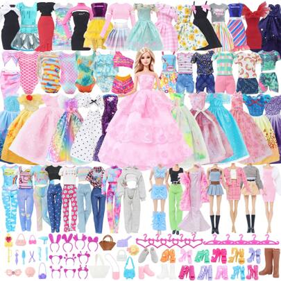 50pcs Doll Clothes And Accessories, 2 Princess Dresses, 3 Short Skirts, 2 Swimsuit, 2 Short Pants,3 Pcs Daily Outfits, 18 Accessorles, 10 Hangers, 10 Shoes Gift Set For 11.5 Inch Doll (NO DOLL)