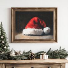 1pc, Canvas Wall Art, Christmas Frame Wall Decoration, Vintage Classic Santa Hat Art, Rustic Christmas Decor, Winter Retro Poster, Santa Claus Oil Painting, Winter Decor Poster, Minimalist Wall Decor, Modern Art, Contemporary Home Decor