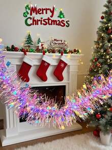 2 piezas, 200cm/78.74in Corona navideña brillante y metálica, corona de alambre metálico rosa con luces LED (blancas), cinta decorativa de peluche con lentejuelas, decoración colgante larga y brillante, adecuada para decoración navideña interior/exterior, fondo de fiesta. Decoración navideña, adorno de árbol de Navidad.