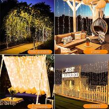Outdoor Solar Curtain Light 300LED Waterproof String Lights Garden Yard Pavilion Fairy Garland String Lights Holiday Decor Light - Warm White - View 6