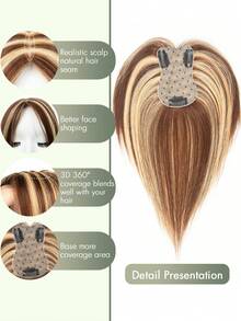 Women's Human Hair Topper Piece - Long Straight Dark Brown (16-18 Inch) Natural Look Hairpiece For Bald Spots & Thinning Hair, One-Piece Clip-On Hair Additions, Versatile Styling, Suitable For All Ethnicities, Hair Volume Enhancement