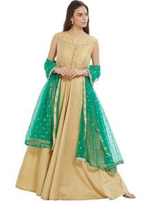 Woman's Embellished Net Dupatta Scarf Shawl Wrap Soft Bridal Wedding - 翡翠綠 - 查看 2