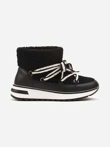 Cozy Faux Shearling Winter Boots For Women, Casual - Black - View 3