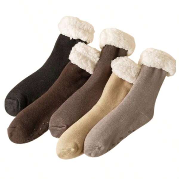Meia de Lã Forrada Antiderrapante Confortável Quentinha Inverno Frio