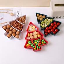 Bandeja multicompartimento con forma de árbol de Navidad para servir frutos secos, aperitivos y dulces, adecuada para servir alimentos, aperitivos, bebidas, sushi, pizza, postres, pasteles y pan, bandeja de desayuno, bandeja de café, bandeja de té, bandeja de delicatessen, menaje de cocina del hogar, bandeja de servir reutilizable con ambiente navideño, 1 pieza