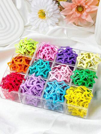 30pcs Girl's Dopamine Colored Star Hair Clip, Y2K Style Snap Barrettes Non-Slip Star Barrettes, Accessories For Everyday School Clothing, Street Style Hair Accessories, Decorative Gift For Halloween And Christmas Cosplay Parties