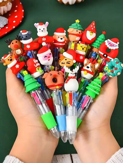 20pcs-Christmas Multicolor Ballpoint Pens, Christmas Ballpoint Pens, Creative Cute Christmas Neutral Pens, Vibrant Assorted Colors With Santa, Reindeer & Snowman Toppers, Retractable 4-Color Ink, Durable ABS Body, Ideal For Holiday Journaling & Gift Giving, Holiday Party SchoolSupplies StudentsRewards Christmas Gifts Christmas Stationery Gift Water Pen Christmas(Random Pattern)