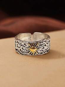 Retro Sunburst Star Design Adjustable Open Ring, Vintage Ring - Silver - View 10