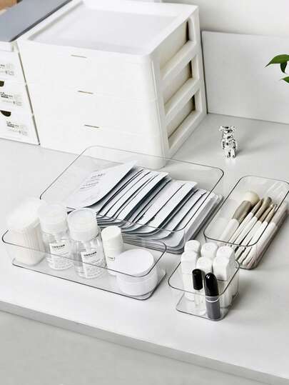 1pc/5pcs/6pcs Transparent Desktop Cosmetics Storage Box, Girls' Cosmetics Lipstick, Perfume, Facial Mask, Emulsion, Nail Polish Storage Basket, Bedroom Dresser, Bathroom Drawer Separation, Free Combination Of Collection Boxes, Home Decoration Storage, Christmas, Thanksgiving, Halloween Bag, Makeup Bag, Toiletry Bag, Desk Organiser, Cosmetic Bag, Makeup Pouch, Make Up Organizer, Vanity Accessories, Make Up Pouch, Make Up Bags, Jewellery Box, Pouch, Makeup Brush Holder, Brush Holder, Perfume Organiser, Pouch Bag