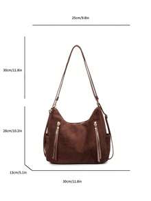 1 Túi đeo vai vải da lộn trơn màu Low Tea, Túi đeo vai thời trang cổ điển dành cho nữ, Túi đeo vai hình lưỡi liềm, Thiết kế quai xách trên cùng, Khóa kéo, Dây đeo có thể điều chỉnh để sử dụng một hoặc cả hai vai, Thích hợp cho du lịch, mua sắm, hẹn hò, Quà tặng cho phụ nữ, Tuyệt vời để đi làm, ngoài trời, du lịch, đi bộ đường dài - Cà phê - Xem 3