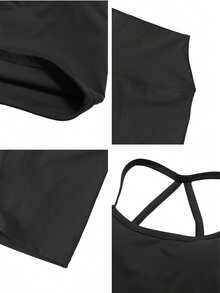2 PCS Set Women's Sports Suit Vest Fitness Suit Tight Running Vest And Shorts Set High Stretch Fitness Yoga Top Tank Home Casual Comfortable Skin Friendly Suit - 黑色 - 查看 5