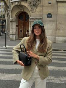 Blazer casual elegante de manga larga a cuadros retro para mujer, otoño/invierno