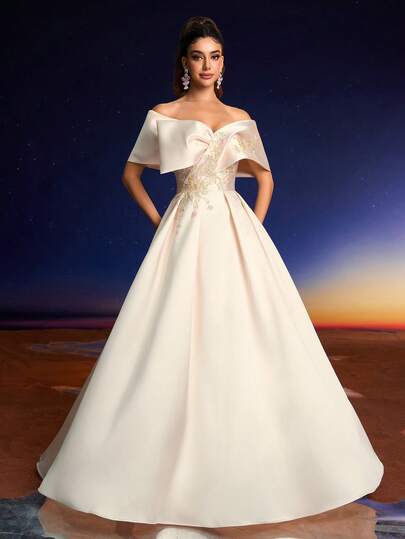 Vestido de Festa de Gala Luxuoso da Anymoon com Renda, Lantejoulas e Decoração Floral 3D, Adequado para Bailes Formais, Festas e Eventos de Casamento