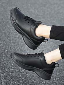 1 Pair Women/Men Waterproof Running Shoes, Soft Sole Casual Sport Sneakers, Black, Spring Autumn | 1 Pair Women's Brown Lace-Up Retro Style Thick Sole Breathable Athletic Shoes, Round Toe, 35-45