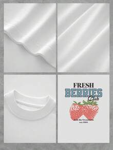 Camiseta gráfica para mujer Fresh Berry Club Estampado de fresas dulces Camiseta informal Cómoda mezcla de algodón perfecta para el verano Estilo retro ¡Únete a la dulzura desde 1984! De gran tamaño - Blanco - Ver 4