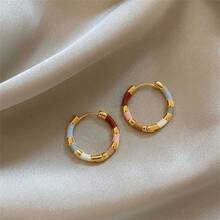 1 Pair Elegant Small Hoop Earrings For Women Party Jewelry, Vintage Style Accessories Perfect For Banquets And Parties - 彩色的 - 查看 9