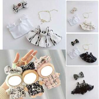 [Clothes Only] Popular 17cm LABUBU Casual Fashion Fragrant Wind Dress Set, 1st/2nd/3rd Generation Vinyl Doll Doll Outfit For LABUBU Doll, Crying Baby Belle Lulu Pig Fragrant Wind Dress Set, 10cm Doll Fragrant Wind Dress Set For LABUBU (Doll Not Included)