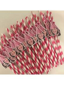 12pcs Customized Face Party Paper Straws, Bachelorette Party Personalized Face Straws, Customizable Age Birthday Party Face Straw Decors, Girlfriend Birthday Party Decor Gifts,Multi-Functional, Ornamental,Reusable,Exquisite - Multicolor - View 8