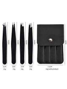 4pcs Eyebrow Tweezers Set With Black Leather Case, Professional Makeup Beauty Tools, Suitable For Commercial And Home Use - Black - View 5