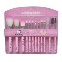 Set di 15 pennelli trucco per signora Hello Kitty di Sanrio, set di pennelli trucco professionali - Blush in polvere rosa, matita sopracciglia, rossetto, ombretto, set di pennelli e cuscinetto per cipria, adatto per principianti