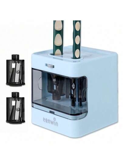  Tenwin 1件装双孔电动卷笔刀迷你USB双电源卷笔刀供应学校学生文具适用于6-12mm铅笔