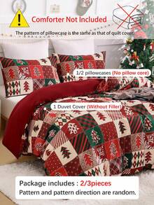 2/3-teiliges Weihnachtsbaum Rot & Grün Karomuster Flanell Bettbezug Set, geeignet als Weihnachtsgeschenk für Mädchen, Jungen und Studenten, Einzelbett/Vollbett/Queensize/Kingsize - Verschiedenfarbig - Übersicht 7