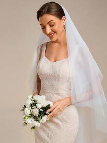Vestido de novia de sirena de encaje con bordado vintage romántico sin mangas para bodas de jardín y césped en otoño - Blanco - Ver 6