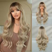7JHH WIGS Stylish Ombre Silver Wigs Extra Long Wavy Wig With Bangs Dark Roots, High Density Heat-Resistant Fiber Hair, Fluffy Natural Synthetic Wigs For Women Daily Party Use 28 Inch Beginners Glueless Wig Accessories - 銀色 - 查看 10