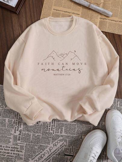 Bible Matthew Gospel Slogan Pattern Print Design, Fashionable, Casual, Energetic, Autumn And Winter Women's Round Neck Pullover Hoodie