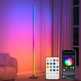 NBBUFF 1 st hörngolvlampa, färgskiftande LED-golvlampa med musiksynkronisering, modern stämningsbelysning hörnlampa med fjärrkontroll och appkontroll, kreativt gör-det-själv-läge och timing, smart LED-stående lampa för sovrum, vardagsrum, spelrum, halloween- och juldekorationer, födelsedagspresent