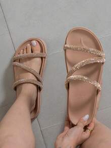 Women's  Flat Rhinestone Sandal, Delicate, Comfortable Blogger - Rose - View 1