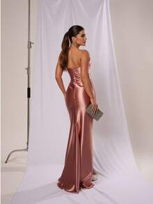 Strapless Dress For Parties, Formal Events, Dinner, Cocktail, Wedding Guest - 乾枯玫瑰色 - 查看 4