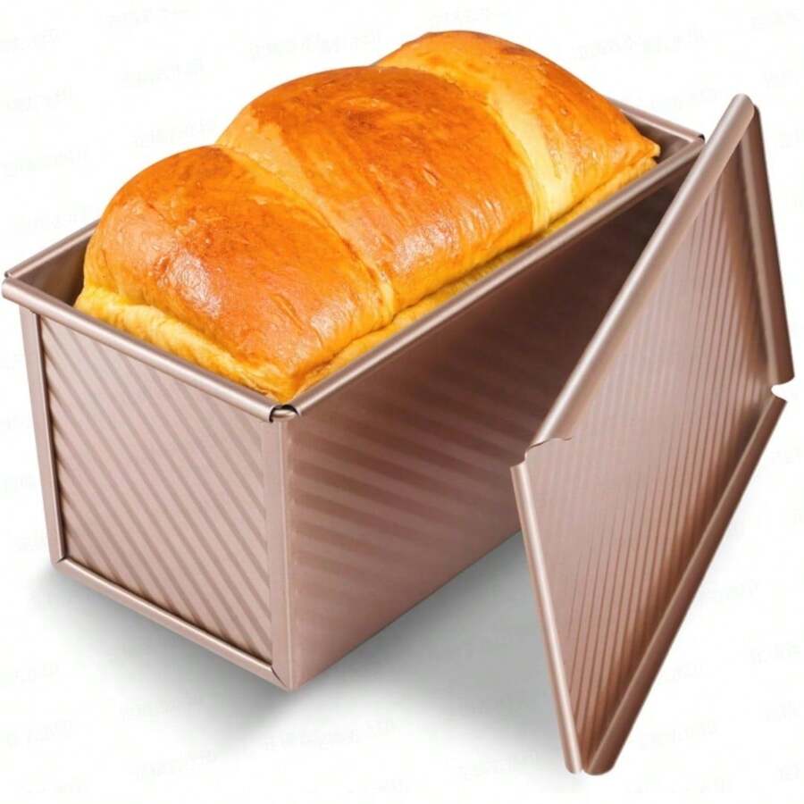 Pullman Loaf Pan With Lid - 1 Lb Nonstick Bread Pan For Perfect Sandwich Loaves - Carbon Steel Corrugated Toast Box Mold - Gold Commercial-Grade Bakeware, Family Dinner Supplies, Christmas Party Supplies - 金色 - 查看 1
