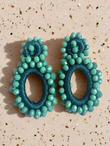 2 đôi bông tai đính cườm thủ công, kiểu dáng Bohemian, dài, dành cho nữ. - Màu Hồng Tươi - Xem 3