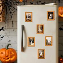 1/6pcs Oil Painting Style Magnetic Decorative Art Refrigerator Magnet, Ghost Creative Magnetic Stickers, Retro Fashion Magnetic Refrigerator Magnet Set, Easy To Organize On The Refrigerator, For Kitchen Organization And Display