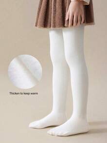 1pc Kids Thermal Lined Leggings, Solid Color, Warm, Able To Wear As Outer, Autumn/Winter - White - View 10