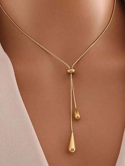 1pc Stainless Steel Retro Minimalist High-End Metallic Water Drop Pendant Necklace