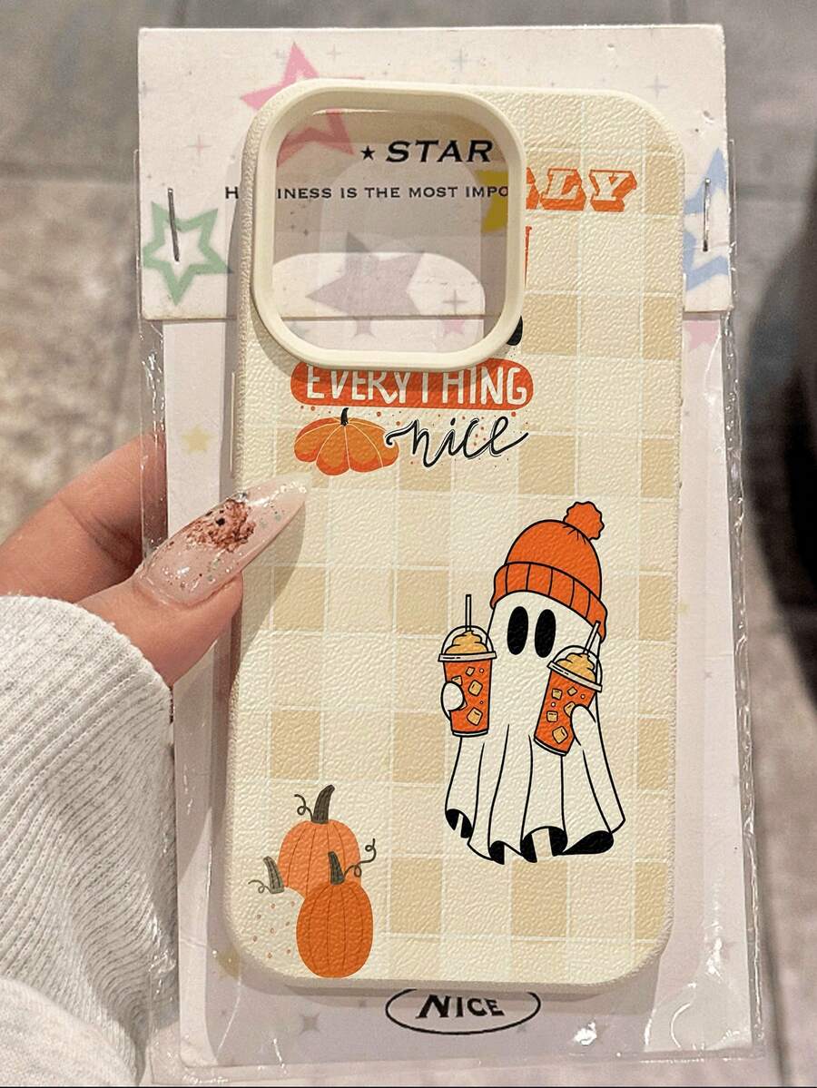 1pc Fashion Autumn Halloween Pumpkin & Ghost Pattern Litchi Texture Anti-Drop Soft Phone Case Protective Cover Compatible With Apple/Redmi/ Phones - Multicolor - View 1