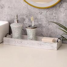 Rustic Wooden Serving Trays Rectangular With Handle,Ottoman Tray For Living Room 16 Inch Long For Serving Wine(Whitewashed)