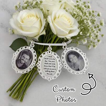 Customized Wedding Bouquet Memory Photo Charm, Bride Pendant Memorial Photo Bride Gift