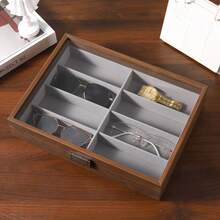 1pc 8-Slot Eyewear Organizer Case - Luxury Fashion Glasses Storage Box With Clear Viewing Window, Soft Cushioned Compartments And Individual Padded Slots For Sunglasses, Reading And Prescription Glasses, Heavy-Duty Wood Construction, Scratch & Dust Proof Display Case With Secure Closure, Elegant Classic Design For Home, Office, Dorm Or Boutique, Ideal Gift For Holiday, Back-To-School, Halloween, Thanksgiving, Cyber Monday, Christmas And Seasonal Gifting, Perfect For Fashion Glass Collectors, Organized Vanity, Desk Or Travel Storage, Streamlined Home Organization Solution, Premium High-Quality Craftsmanship, Timeless Decorative Display And Practical Protection