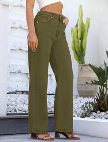 Jeans High Waisted Straight Leg Loose Jeanshalloween - Army Green - View 6
