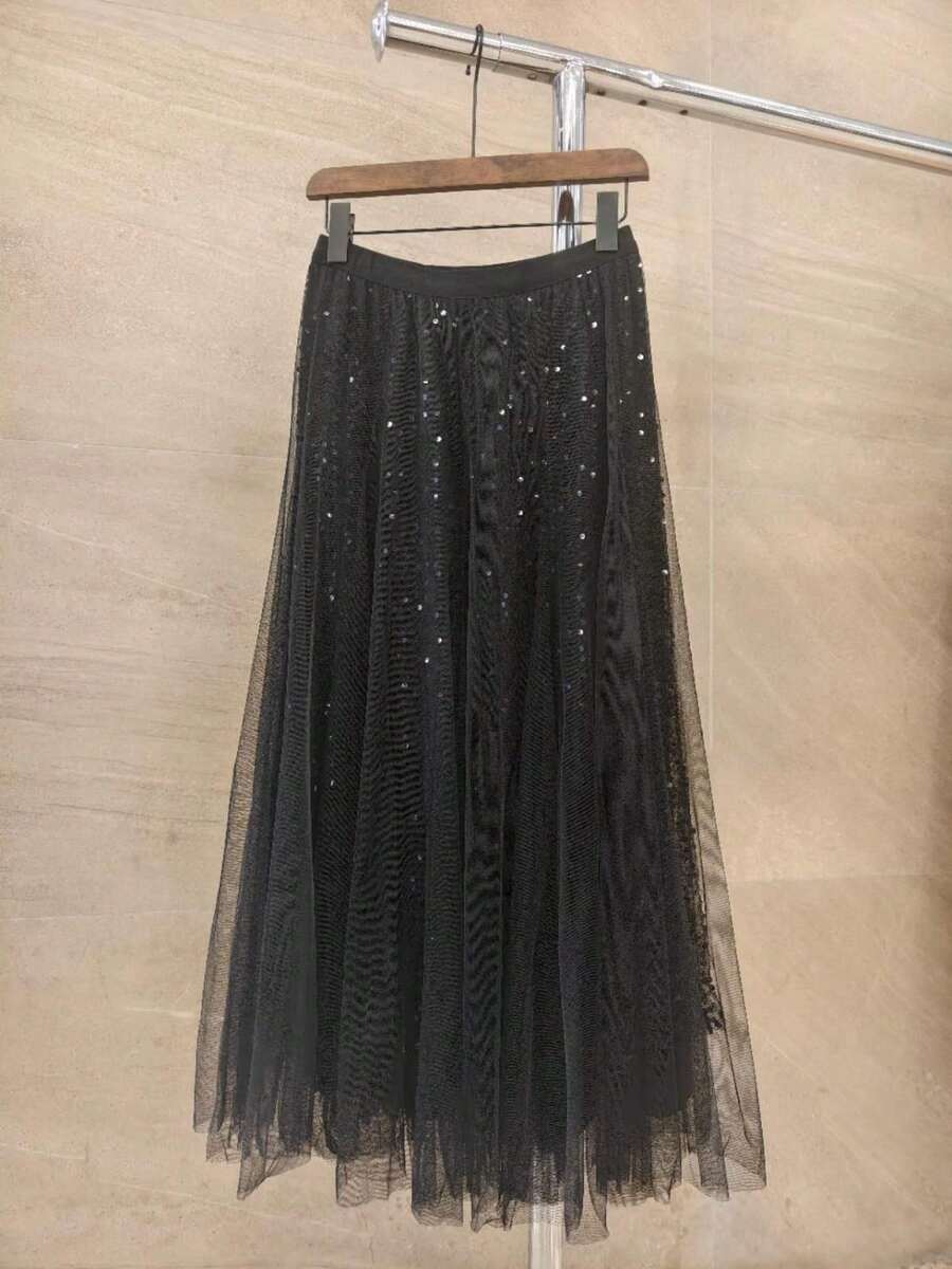 Saia Tule com paetê importado femininas modas WK-82  Blingbling    elegante    Strass  Bordado  Malha Contraste    Praia  Casamento