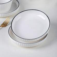 9/7/4/2 件套竖条纹陶瓷餐盘套装，7 英寸，适用于烤箱和微波炉，可用于家庭、餐厅，盛放沙拉、牛排、甜点和面包。